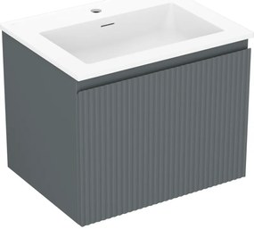 Mexen Rivel szafka łazienkowa 60 cm z umywalką Otis, 1 szuflada, ryflowana , grafit mat/biała mat - 91A20-06047-1-BF66-W18M01