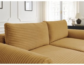 Musztardowa sztruksowa rozkładana sofa 257 cm Lucien – Bobochic Paris