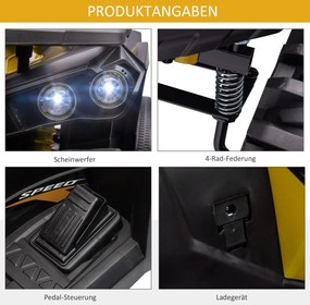 Homcom Mini Elektryczny Quad Pojazd dziecięcy ATV Motocykl dziecięcy z MP3 USB LED Żółty