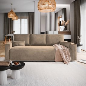 Masseno Sofa ALATRI z funkcją spania i pojemnikiem na pościel, Rozkładana sofa - Beżowy, MONOLITH 09