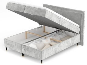 Jasnoszare łóżko boxspring ze schowkiem 160x200 cm Voyage – Maison de Rêve