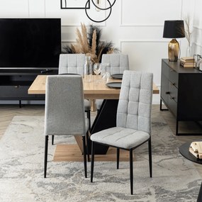 Zestaw Stół Prostokątny Rozkładany CLARK 120-160 cm Dąb Artisan/Czarny i 4 Krzesła Tapicerowane TEX Szare
