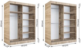 Szafa przesuwna 150 cm dąb sonoma + biały - Marmos 4X