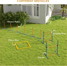 PawHut Zestaw Agility dla Psów, 1 Pierścień, 1 Przeszkoda, 1 Zestaw Slalomowy, 352 cm x 66 cm x 69 cm, Niebieski + Czerwony