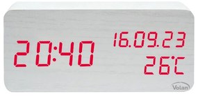Zegar budzik drewniany led elektroniczny cyfrowy stojący - termometr + data