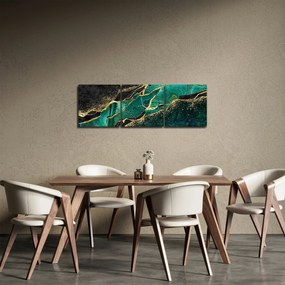 Obraz - Marmurki olejno-złote (z zegarem) (90x30 cm)