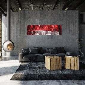 Obraz - Wodospad, czerwony (170x50 cm)