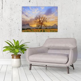 Obraz na szkle - Pejzaż ze słonecznikami (70x50 cm)