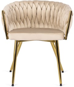 Krzesło Tapicerowane Plecione do Salonu CAPRI Kremowe Welurowe do Toaletki Nowoczesne Glamour