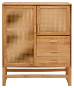 Komoda z drewna sosnowego z rattanowymi drzwiczkami Støraa Jolene, szer. 90 cm