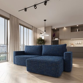 Masseno Narożnik BELISE z funkcją spania i pojemnikiem na pościel Narozniki L, Rozkładana sofa - Niebieski, BELLA 30