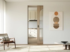 Drzwi przesuwne chowane w ścianie drewniane i z MDF - łuk z żebrowanego szkła hartowanego - W205 x S83 cm - ODEZA