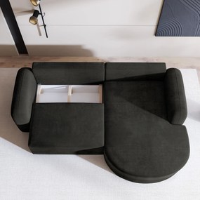 Masseno Narożnik AMILIA z funkcją spania i pojemnikiem na pościel Narozniki L, Rozkładana sofa - Czarny, MONOLITH 95