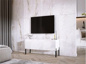 Szafka pod telewizor w kolorze matowo-białym / błyszczącym, czarne nogi, 100 x 52 x 32 cm