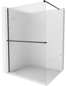 Mexen Kioto+ ścianka prysznicowa z półką Walk-in 130 x 200 cm, prążki, czarna - 800-130-121-70-09