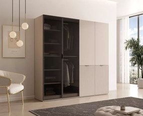 Szafa 4-drzwiowa 202 cm Dickson z przyciemnianymu szklanymi frontami - minimalistyczna szafa do salonu