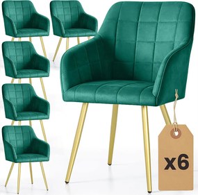 Zestaw 6 zielonych krzeseł tapicerowanych welurem B1-B03