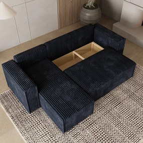 Masseno Narożnik RAVELO z funkcją spania i pojemnikiem na pościel Narozniki L, Rozkładana sofa - Czarny, TILIA 100