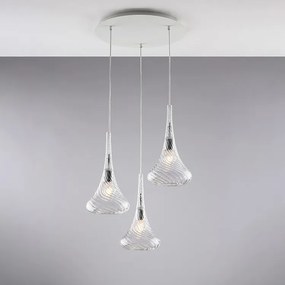 Lampa wisząca Nemesi z żelaza z przezroczystym szkłem Pyrex 3 światła 141 Ø50 BL280-S3-TR