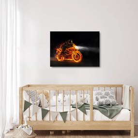 Obraz na szkle - Motocyklista z płomieniami (70x50 cm)