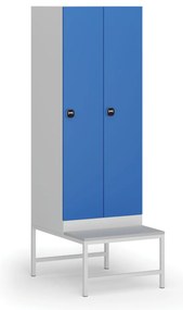 Szafka ubraniowa z ławką, 2-drzwiowa, 1875 x 600 x 500/800 mm, demontaż, zamek RFID, drzwi niebieskie