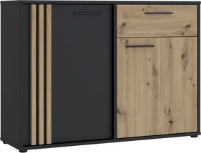 Komoda z szafkami i szufladą Cardigan 222-M624, kolor dąb artisan / czarny