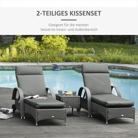 Outsunny Zestaw 2 Poduszek na Leżak, Ekstra Grube 8cm Poduszki Ogrodowe Ciemnoszary