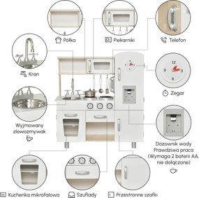 HOMCOM Kuchnia dla Dzieci z Akcesoriami, Marzenie o Kuchni, Zabawkowa Kuchnia, Kuchnia dla Dzieci od 3 Lat, Sosna, MDF, Biały, 74 x 30 x 81 cm