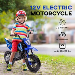 AIYAPLAY Elektryczny motocykl dla dzieci, manualna kontrola gazu, koła treningowe, muzyka, Niebieski, 107 x 56 x 70 cm