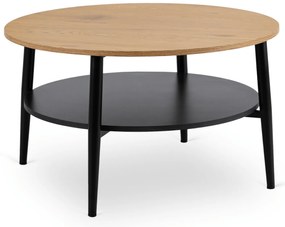 Stolik Kawowy Okrągły PAULO MAX 80 cm Dąb/Czarny Nowoczesny Loft