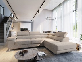 Masseno Narożnik APIRO z funkcją spania i pojemnikiem na pościel Narozniki L, Rozkładana sofa - Beżowy, POSO 02