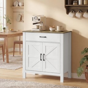 HOMCOM Komoda bufet w stylu wiejskim, szafka kuchenna z przesuwnymi drzwiami i regulowaną półką, biała | Aosom PL