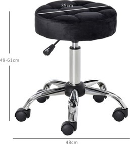 HOMCOM Taboret salonowy, regulowana wysokość, pokrycie w aksamitnym wyglądzie, Ø35 x 49-61 cm, Czarny