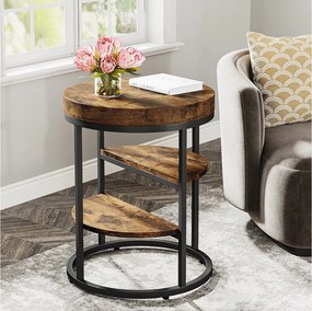 Okrągły stolik boczny, mały stolik boczny z 3 półkami, industrialny stolik boczny, stolik nocny do salonu