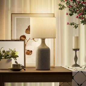 HOMCOM Lampa stołowa, lampka nocna biurkowa z ceramiczną podstawą, lnianym kloszem, 22x22x45 cm Piaskowy brąz+biały