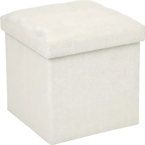 Składany Pufa Skrzynia Beżowy w Efekcie Lnu 38x38x38 cm, Konstrukcja MDF, Praktyczne Przechowywanie dla Dorosłych