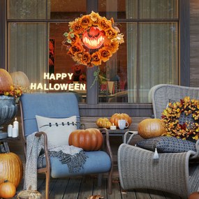Outsunny Wieniec Halloween, przerażający motyw dyni, jesienne liście, efekty świetlne, tworzywo sztuczne