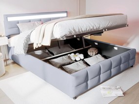 Łóżko 180x200cm z weluru - z LED i stelażem na listwy - Szare