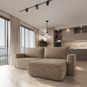 Masseno Narożnik BELISE z funkcją spania i pojemnikiem na pościel Narozniki L, Rozkładana sofa - Beżowy, BELLA 10