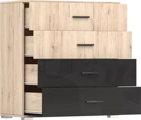 Mareno II – elegancka komoda 4-szufladowa w kolorze san remo sand z czarnym połyskiem