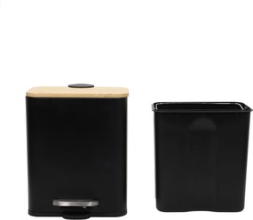 Wąski kosz łazienkowy z bambusem ZETRU, 5 l