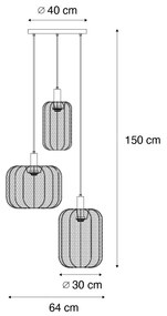 Lampa wisząca Japandi czarno-złota z beżowym kloszem 3-punktowa - PluniJapandi Oswietlenie wewnetrzne