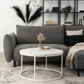 Stolik Kawowy AGNES MAX 80 cm Biały Marmur Nowoczesny