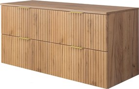 Szafka pod umywalkę, Dąb Craft, 120 (2 x 60) x 57 x 46 cm, uchwyt złoty + Blat