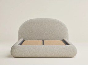 Beżowe tapicerowane łóżko dwuosobowe ze schowkiem ze stelażem 160x200 cm Maumere – Maison de Rêve