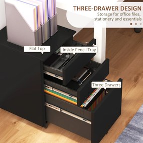 Vinsetto Kontener na dokumenty, 3 szuflady, zamykany, na kółkach, 37 cm x 43,5 cm x 60 cm, Czarny | Aosom PL