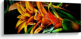Obraz pomarańczowego kwiatu (z zegarem) (90x30 cm)