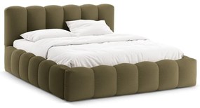 Zielone tapicerowane łóżko dwuosobowe ze schowkiem i stelażem 200x200 cm Lupine – Micadoni