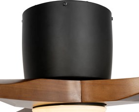 Czarny wentylator sufitowy z drewnem 131,5 cm z możliwością ściemniania LED z pilotem - Jerri