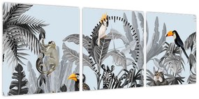 Obraz zwierząt w tropikalnym lesie (z zegarem) (90x30 cm)
